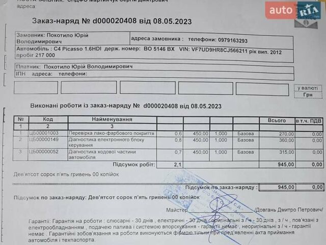 Черный Ситроен С4 Пикассо, объемом двигателя 1.56 л и пробегом 244 тыс. км за 7200 $, фото 22 на Automoto.ua