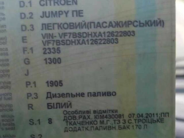 Белый Ситроен Jumpy, объемом двигателя 1.9 л и пробегом 2 тыс. км за 3000 $, фото 9 на Automoto.ua