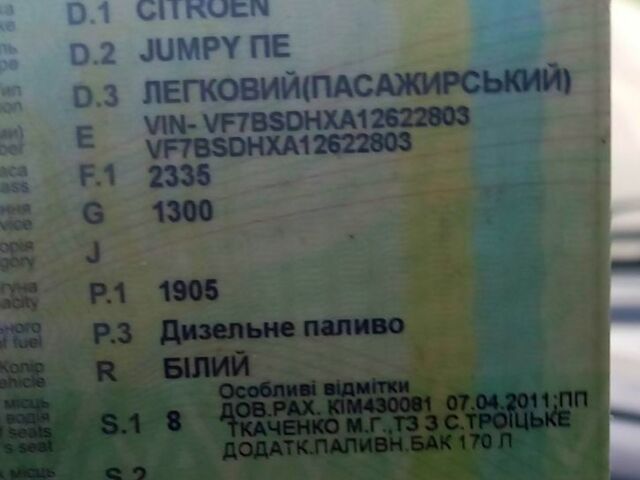 Белый Ситроен Jumpy, объемом двигателя 1.9 л и пробегом 200 тыс. км за 3000 $, фото 9 на Automoto.ua
