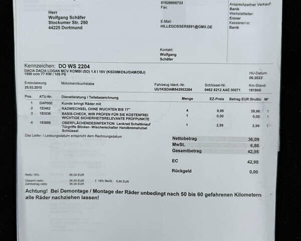 Синий Дачия Logan MCV, объемом двигателя 1.6 л и пробегом 200 тыс. км за 6400 $, фото 128 на Automoto.ua