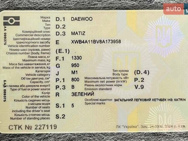 Зеленый Дэу Матиз, объемом двигателя 0.8 л и пробегом 106 тыс. км за 3400 $, фото 1 на Automoto.ua