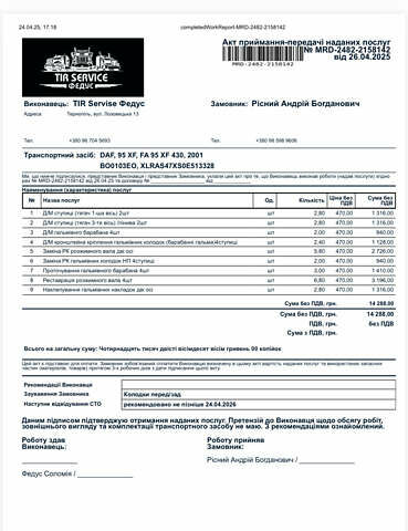Червоний Даф XF 95, об'ємом двигуна 12.58 л та пробігом 800 тис. км за 9999 $, фото 3 на Automoto.ua