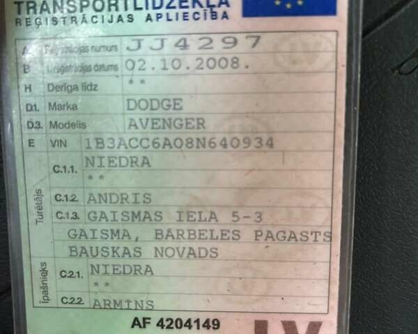 Чорний Додж Avenger, об'ємом двигуна 2 л та пробігом 361 тис. км за 2100 $, фото 7 на Automoto.ua