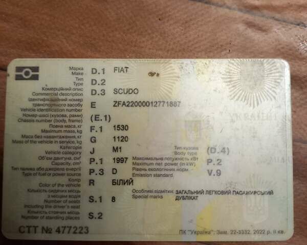 Белый Фиат Скудо, объемом двигателя 2 л и пробегом 570 тыс. км за 3800 $, фото 1 на Automoto.ua