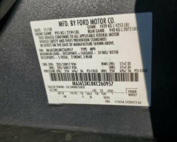 Серый Форд Экоспорт, объемом двигателя 2 л и пробегом 102 тыс. км за 7400 $, фото 16 на Automoto.ua