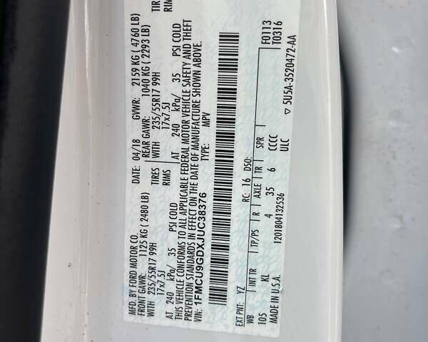 Белый Форд Эскейп, объемом двигателя 1.5 л и пробегом 269 тыс. км за 9600 $, фото 24 на Automoto.ua