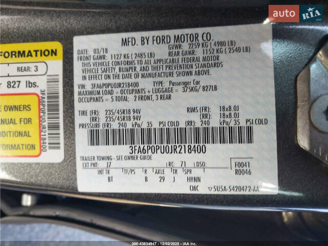 Серый Форд Фьюжн, объемом двигателя 2 л и пробегом 175 тыс. км за 2900 $, фото 10 на Automoto.ua