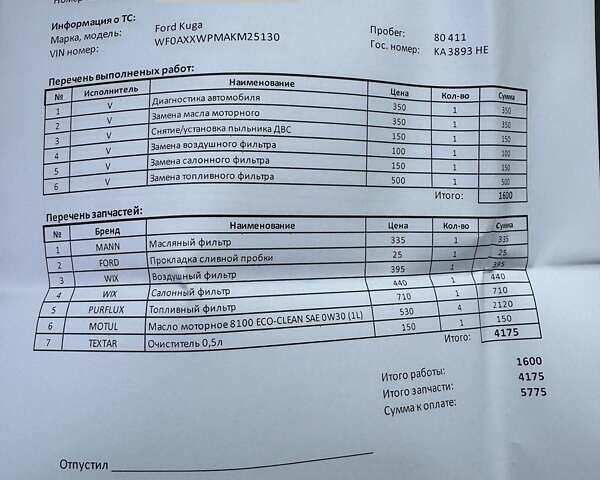 Белый Форд Куга, объемом двигателя 1.5 л и пробегом 91 тыс. км за 17500 $, фото 48 на Automoto.ua