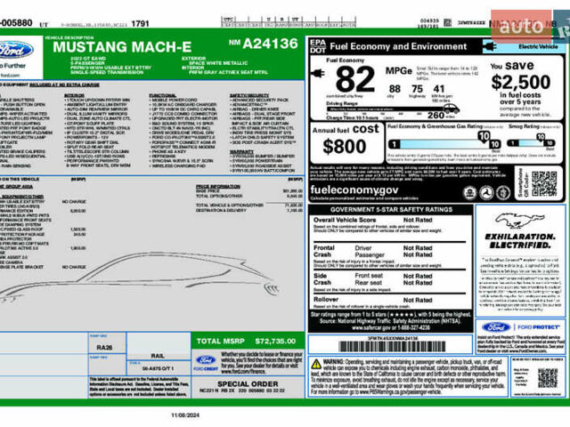Білий Форд Mustang Mach-E, об'ємом двигуна 0 л та пробігом 77 тис. км за 33622 $, фото 16 на Automoto.ua