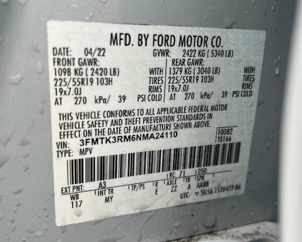 Белый Форд Mustang Mach-E, объемом двигателя 0 л и пробегом 42 тыс. км за 24500 $, фото 4 на Automoto.ua