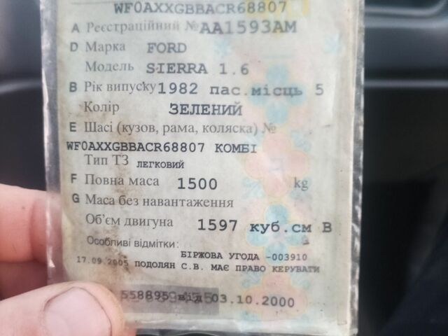 Зеленый Форд Сиерра, объемом двигателя 0 л и пробегом 240 тыс. км за 500 $, фото 7 на Automoto.ua