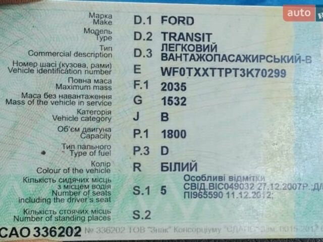 Белый Форд Транзит, объемом двигателя 1.8 л и пробегом 350 тыс. км за 2500 $, фото 3 на Automoto.ua