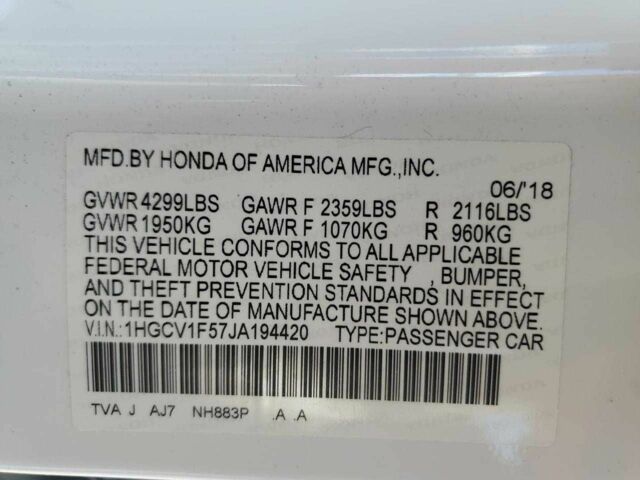Белый Хонда Аккорд, объемом двигателя 1.5 л и пробегом 47 тыс. км за 5000 $, фото 10 на Automoto.ua