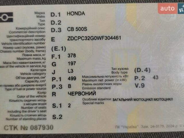 Красный Хонда CB 500, объемом двигателя 0.5 л и пробегом 48 тыс. км за 2900 $, фото 12 на Automoto.ua