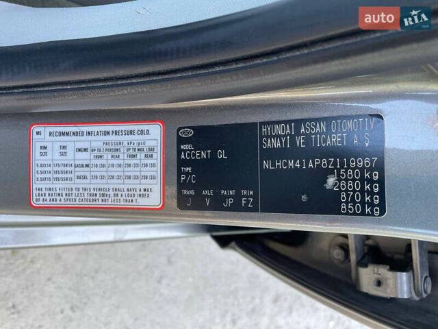 Сірий Хендай Акцент, об'ємом двигуна 1.4 л та пробігом 206 тис. км за 4900 $, фото 24 на Automoto.ua