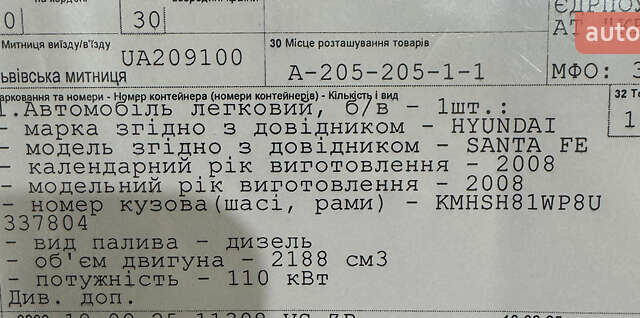 Синий Хендай Санта Фе, объемом двигателя 2.2 л и пробегом 180 тыс. км за 10200 $, фото 31 на Automoto.ua