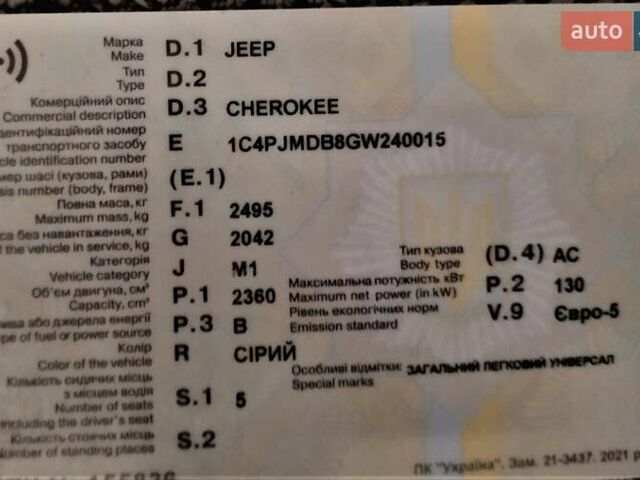 Сірий Джип Cherokee, об'ємом двигуна 2.4 л та пробігом 89 тис. км за 16000 $, фото 1 на Automoto.ua