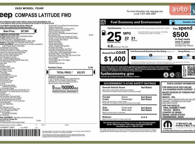 Белый Джип Компас, объемом двигателя 2.36 л и пробегом 41 тыс. км за 22500 $, фото 25 на Automoto.ua