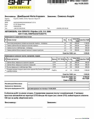 Синий Киа Черато, объемом двигателя 2 л и пробегом 233 тыс. км за 5100 $, фото 25 на Automoto.ua