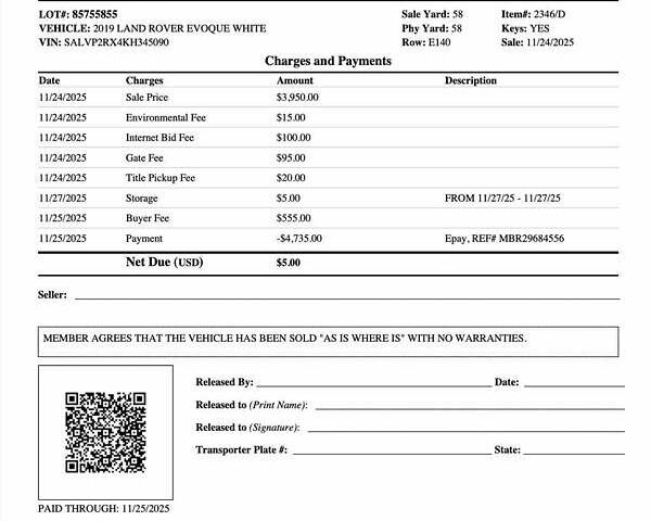 Білий Ленд Ровер Рендж Ровер Евок, об'ємом двигуна 2 л та пробігом 160 тис. км за 10750 $, фото 1 на Automoto.ua