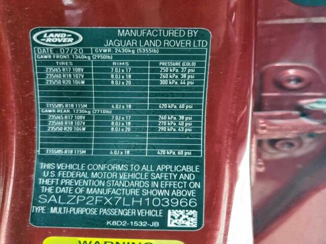 Красный Ленд Ровер Рендж Ровер Эвок, объемом двигателя 2 л и пробегом 61 тыс. км за 9000 $, фото 11 на Automoto.ua