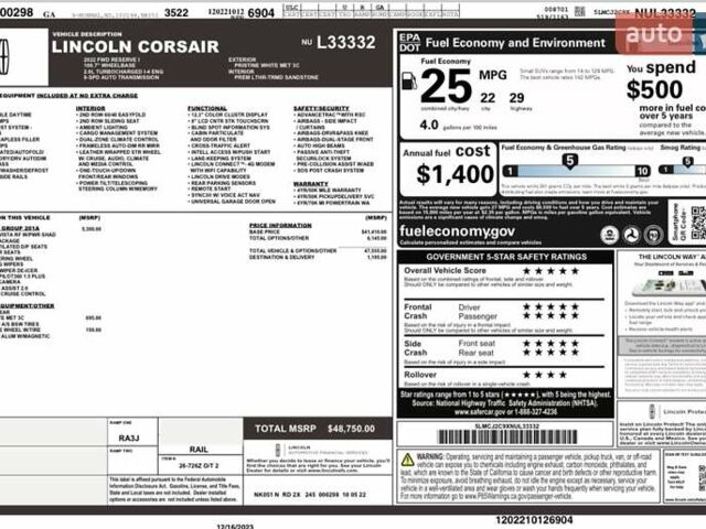 Белый Линкольн Corsair, объемом двигателя 2 л и пробегом 21 тыс. км за 26999 $, фото 38 на Automoto.ua