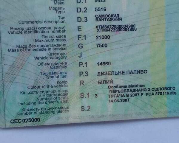 Білий МАЗ 5516, об'ємом двигуна 0 л та пробігом 1000 тис. км за 14700 $, фото 2 на Automoto.ua