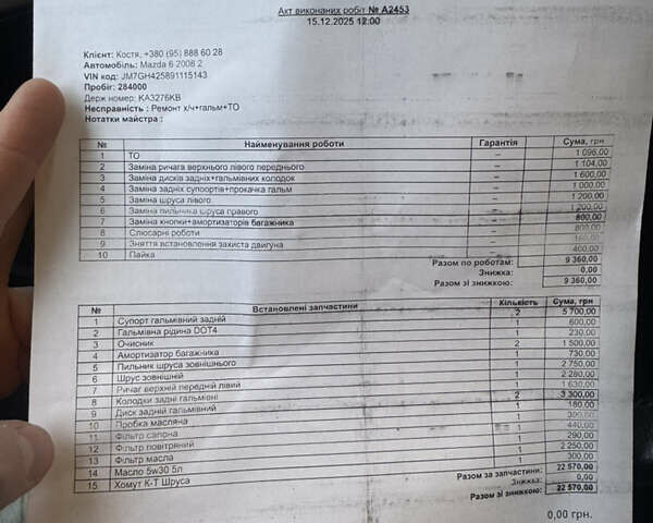 Сірий Мазда 6, об'ємом двигуна 2.49 л та пробігом 285 тис. км за 6700 $, фото 15 на Automoto.ua