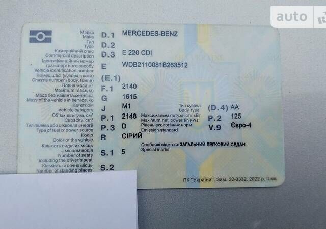 Серый Мерседес Е-Класс, объемом двигателя 2.2 л и пробегом 425 тыс. км за 7700 $, фото 18 на Automoto.ua