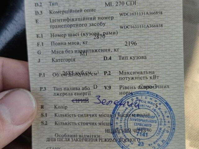 Зеленый Мерседес МЛ, объемом двигателя 2.7 л и пробегом 280 тыс. км за 3999 $, фото 5 на Automoto.ua