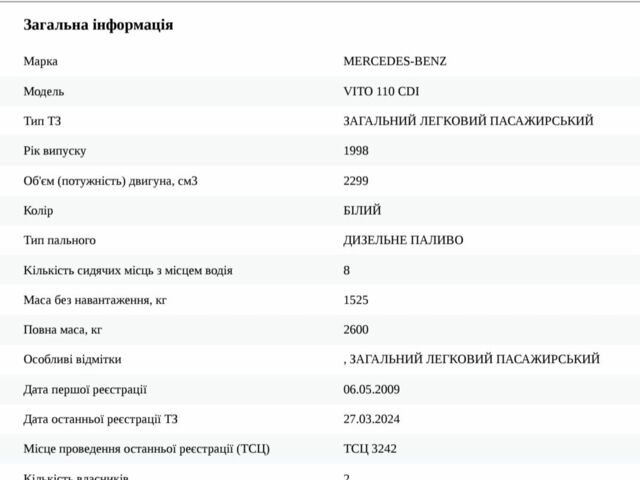 Белый Мерседес Вито, объемом двигателя 2.3 л и пробегом 500 тыс. км за 4300 $, фото 1 на Automoto.ua