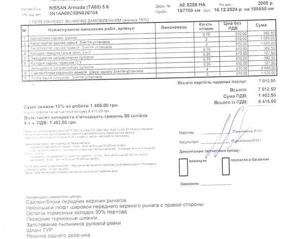 Черный Ниссан Армада, объемом двигателя 5.56 л и пробегом 191 тыс. км за 14999 $, фото 45 на Automoto.ua