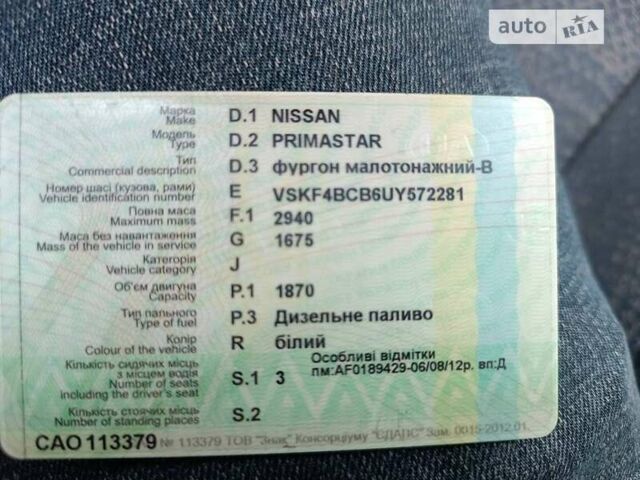 Білий Ніссан Прімастар, об'ємом двигуна 1.9 л та пробігом 765 тис. км за 5300 $, фото 6 на Automoto.ua