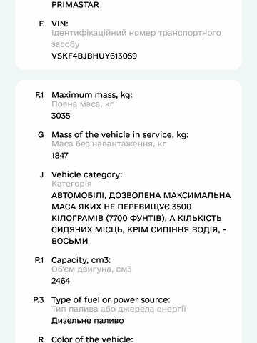 Білий Ніссан Прімастар, об'ємом двигуна 2.46 л та пробігом 286 тис. км за 8000 $, фото 11 на Automoto.ua