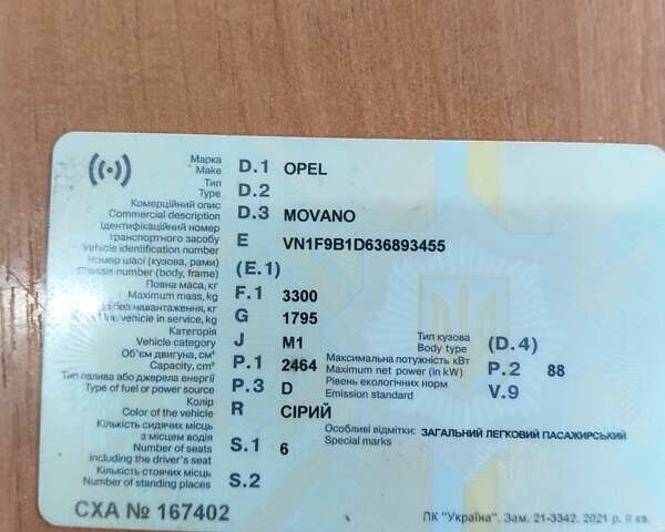 Серый Опель Movano, объемом двигателя 2.5 л и пробегом 370 тыс. км за 6100 $, фото 19 на Automoto.ua