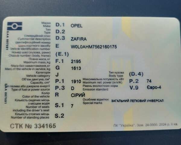Серый Опель Зафира, объемом двигателя 1.9 л и пробегом 309 тыс. км за 4600 $, фото 36 на Automoto.ua