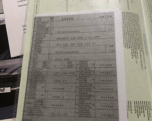 Серый Пежо 308, объемом двигателя 1.6 л и пробегом 237 тыс. км за 6000 $, фото 27 на Automoto.ua