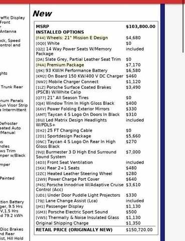 Серый Порше Тайкан, объемом двигателя 0 л и пробегом 58 тыс. км за 62000 $, фото 21 на Automoto.ua