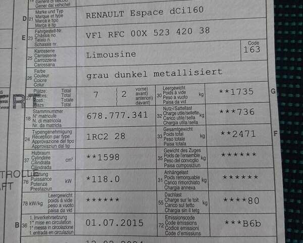 Серый Рено Эспейс, объемом двигателя 1.6 л и пробегом 138 тыс. км за 16700 $, фото 33 на Automoto.ua