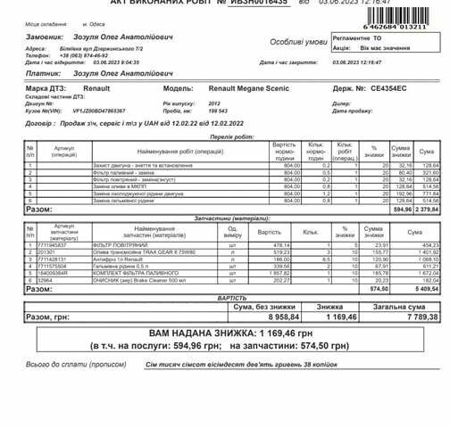 Белый Рено Гранд Сценик, объемом двигателя 1.6 л и пробегом 200 тыс. км за 9000 $, фото 2 на Automoto.ua