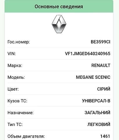 Серый Рено Гранд Сценик, объемом двигателя 1.5 л и пробегом 216 тыс. км за 6600 $, фото 37 на Automoto.ua
