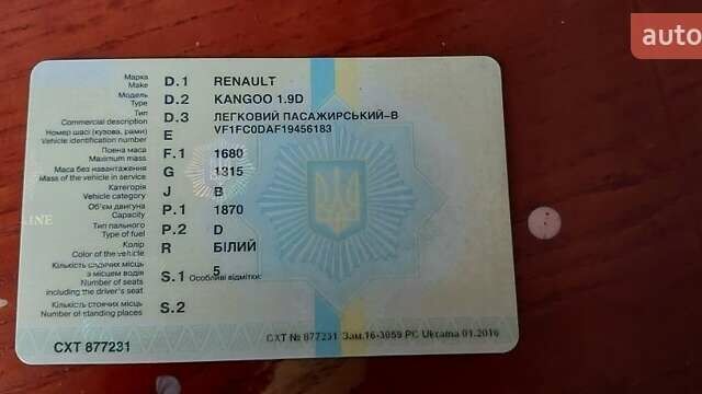 Білий Рено Кєнгу, об'ємом двигуна 1.9 л та пробігом 374 тис. км за 728 $, фото 13 на Automoto.ua