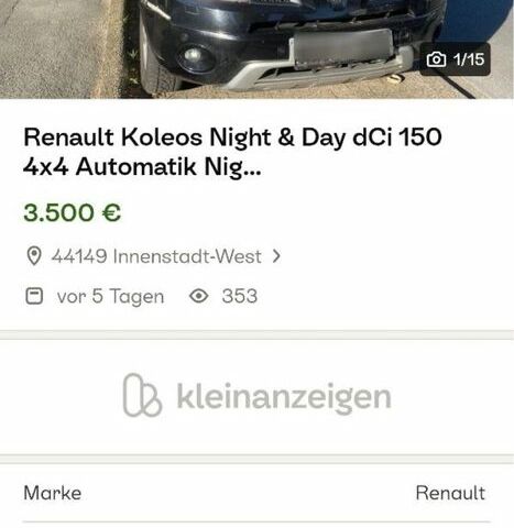 Черный Рено Колеос, объемом двигателя 2 л и пробегом 306 тыс. км за 3500 $, фото 1 на Automoto.ua