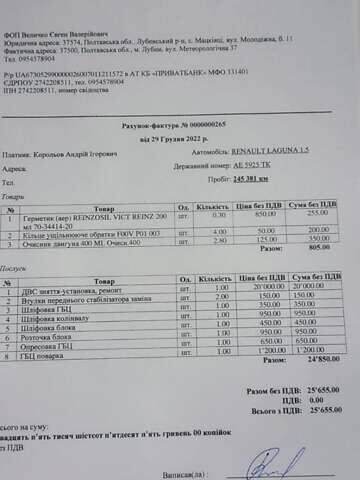 Синий Рено Лагуна, объемом двигателя 1.46 л и пробегом 276 тыс. км за 5999 $, фото 20 на Automoto.ua