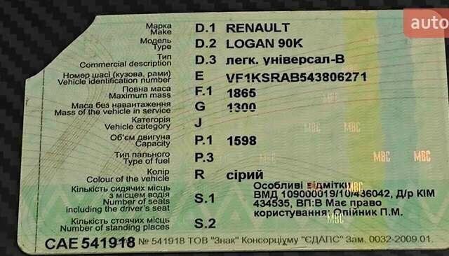 Серый Рено Логан, объемом двигателя 1.6 л и пробегом 170 тыс. км за 5000 $, фото 11 на Automoto.ua