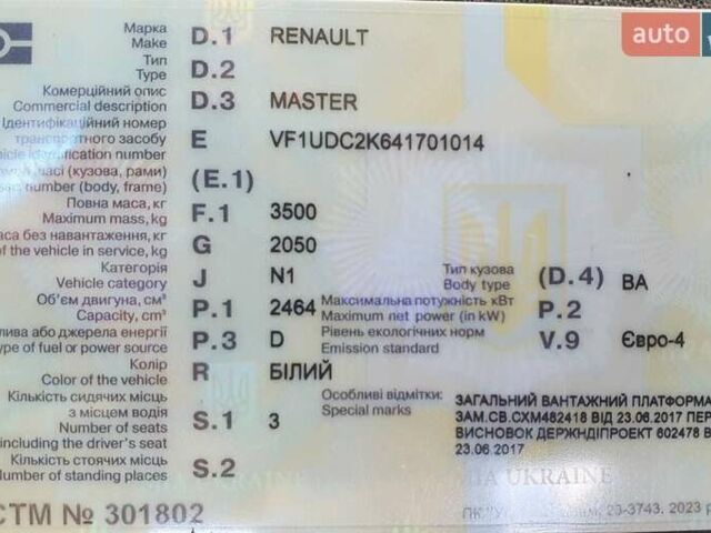 Белый Рено Мастер, объемом двигателя 2.46 л и пробегом 285 тыс. км за 9500 $, фото 15 на Automoto.ua