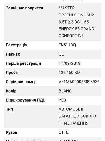 Білий Рено Мастєр, об'ємом двигуна 2.3 л та пробігом 126 тис. км за 21900 $, фото 72 на Automoto.ua