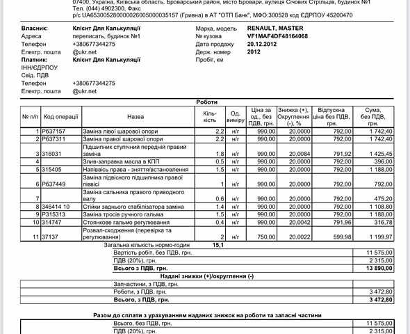 Белый Рено Мастер, объемом двигателя 2.3 л и пробегом 325 тыс. км за 13300 $, фото 45 на Automoto.ua