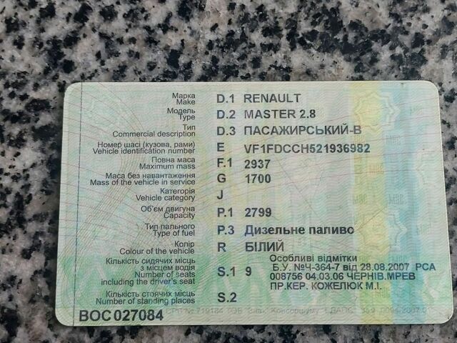 Белый Рено Мастер, объемом двигателя 2.8 л и пробегом 427 тыс. км за 4200 $, фото 3 на Automoto.ua