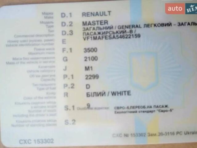 Білий Рено Мастєр, об'ємом двигуна 2.3 л та пробігом 308 тис. км за 15950 $, фото 2 на Automoto.ua